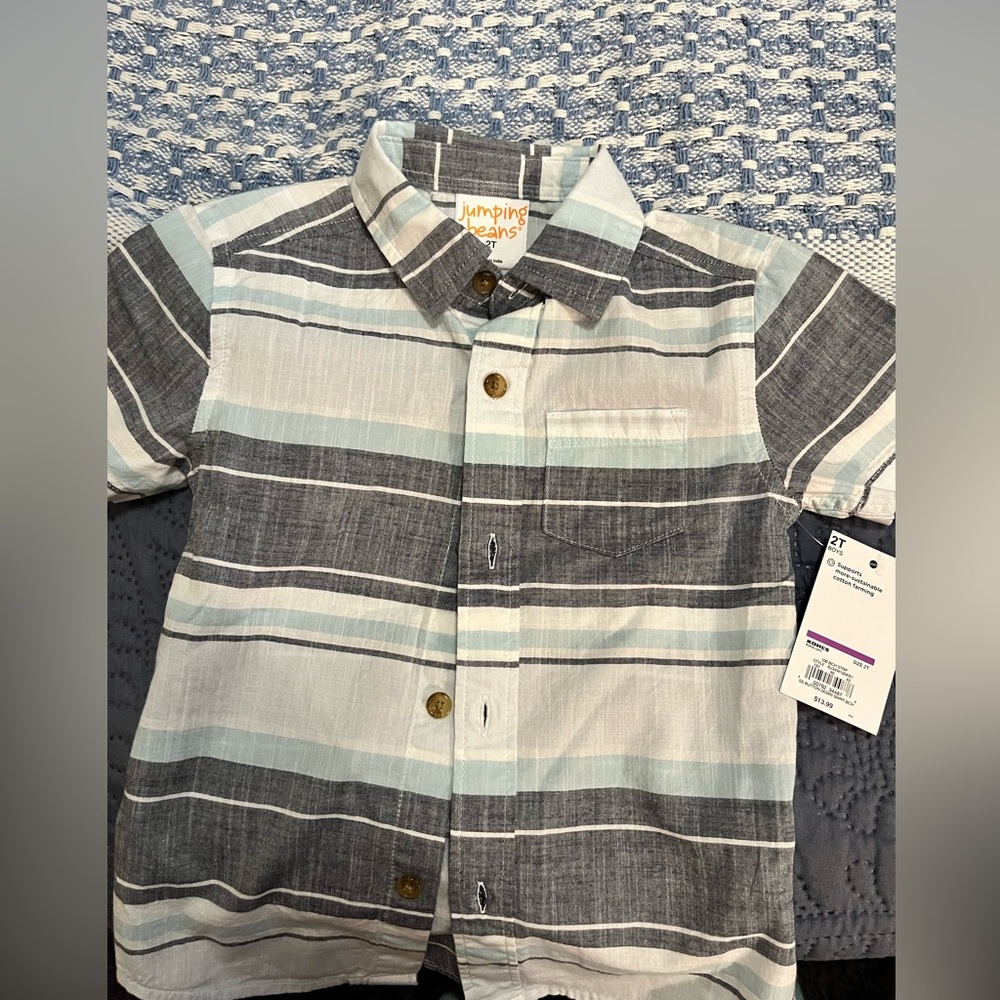 Jumping beans button up 2T, navy, baby blue and white